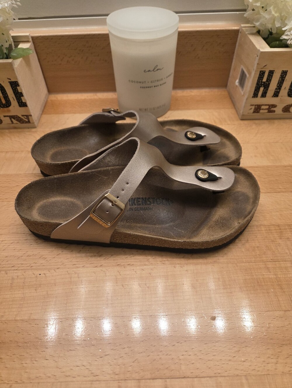 Birkenstock Gizeh Electric Metallic Taupe Thong Sandals Women's Size EU 40